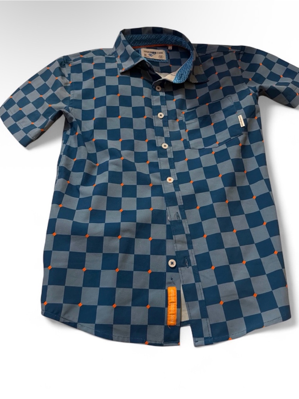Sovereign Code Boys Blue Checkered Short Sleeve Button Down Shirt